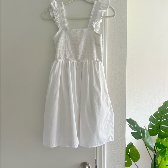 White Ruffle Mini Cottagecore Lightweight Sleeveless Cotton Linen Dress - Picture 2 of 6